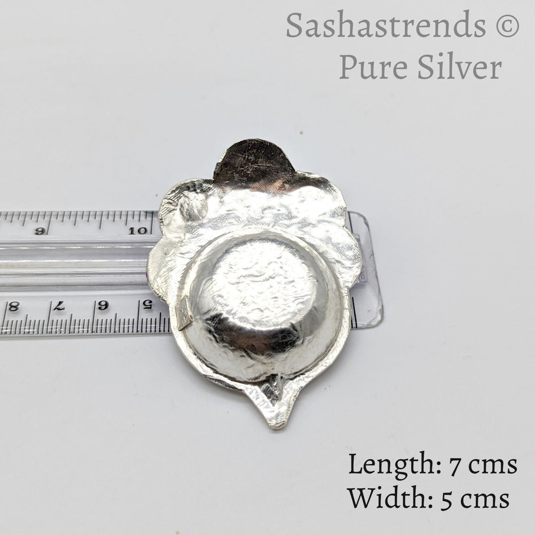 Pure silver diya - 925 silver Peacock style diya- 925 silver gift items - silver return gift for Navratri & housewarming