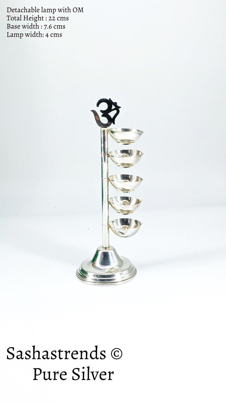 Pure silver 5 layered om diya- pure silver gift items- silver pooja items for home, return gift for navarathri, wedding & housewarming