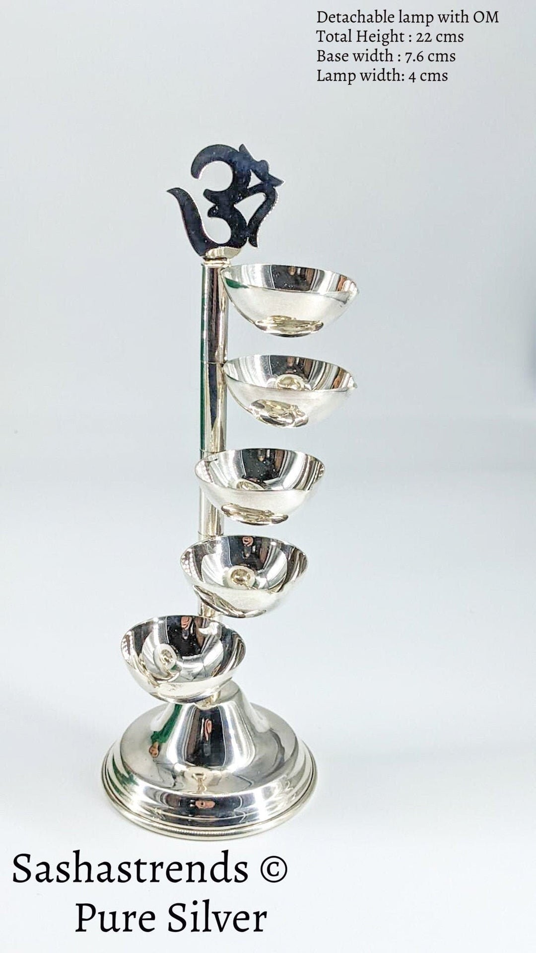Pure silver 5 layered om diya- pure silver gift items- silver pooja items for home, return gift for navarathri, wedding & housewarming