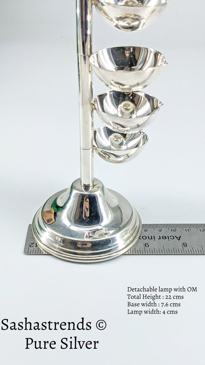 Pure silver 5 layered om diya- pure silver gift items- silver pooja items for home, return gift for navarathri, wedding & housewarming