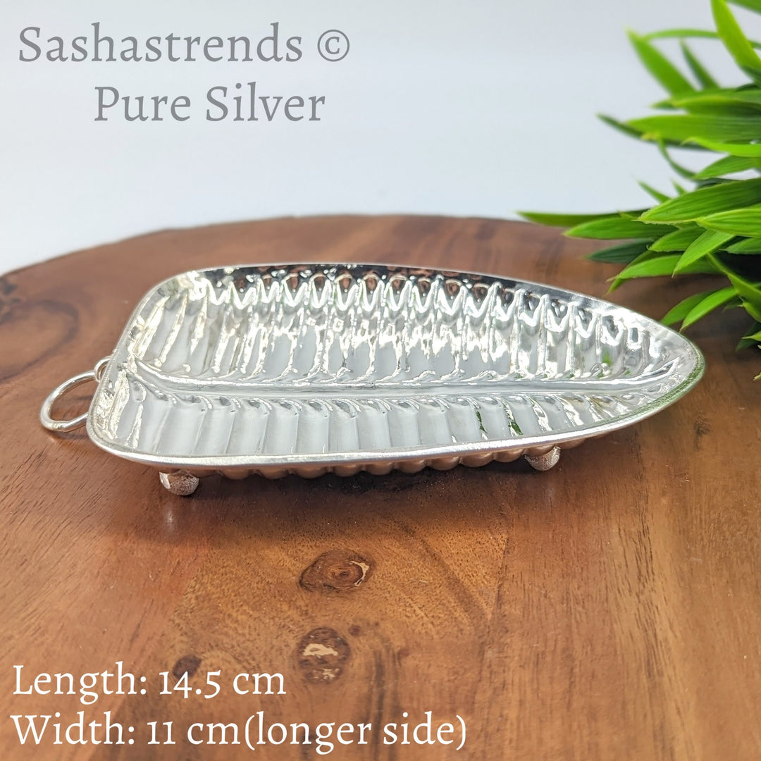 Silver Banana leaf plate - Silver gift items- Silver Pooja Items for Home, Return Gift for Navarathri, Wedding and Housewarming Active
