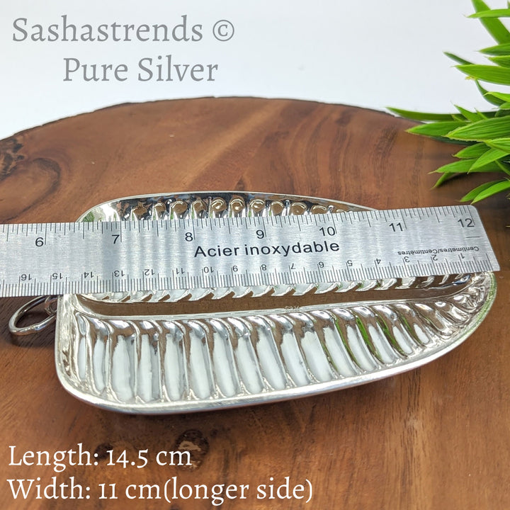 Silver Banana leaf plate - Silver gift items- Silver Pooja Items for Home, Return Gift for Navarathri, Wedding and Housewarming Active