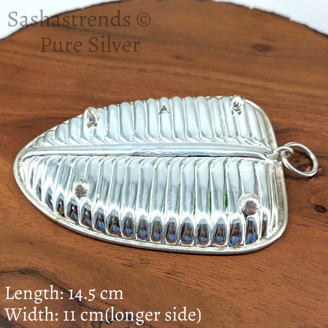 Silver Banana leaf plate - Silver gift items- Silver Pooja Items for Home, Return Gift for Navarathri, Wedding and Housewarming Active