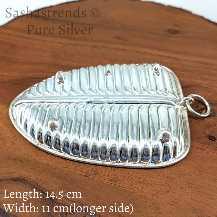 Silver Banana leaf plate - Silver gift items- Silver Pooja Items for Home, Return Gift for Navarathri, Wedding and Housewarming Active