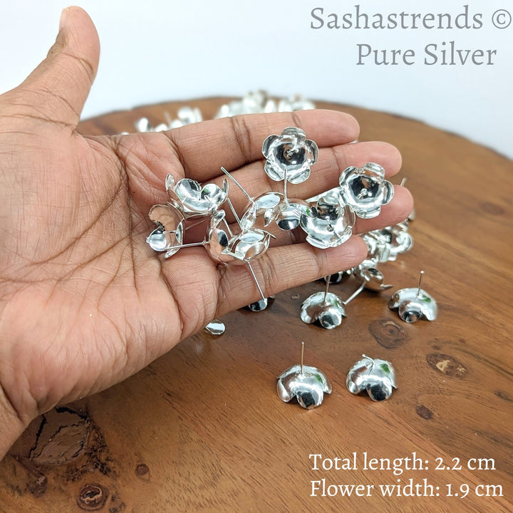 Silver 108 flowers with stem - big size flower- silver gift items- Hindu pooja item-return gift for navarathri- gift housewarming