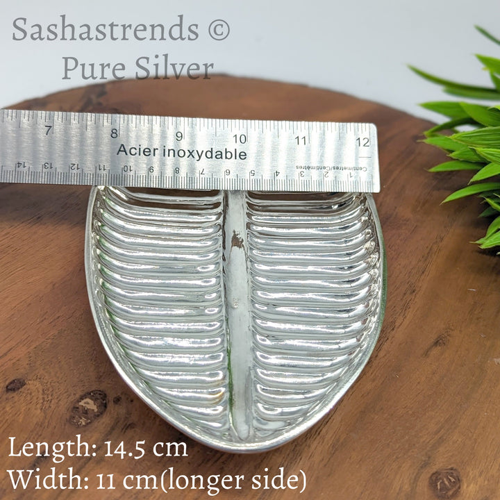 Silver Banana leaf plate - Silver gift items- Silver Pooja Items for Home, Return Gift for Navarathri, Wedding and Housewarming Active