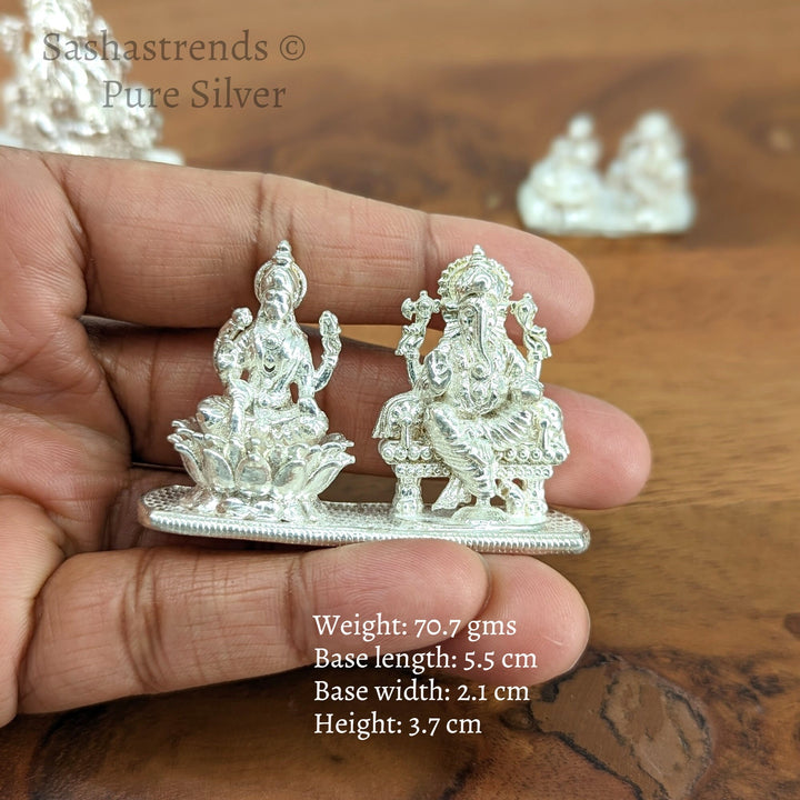 Pure silver statue- Silver solid Lakshmi Ganesha statue- 925 silver gift items- return gift for Navaratri & housewarming