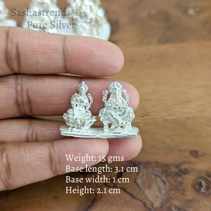 Pure silver statue- Silver solid Lakshmi Ganesha statue- 925 silver gift items- return gift for Navaratri & housewarming