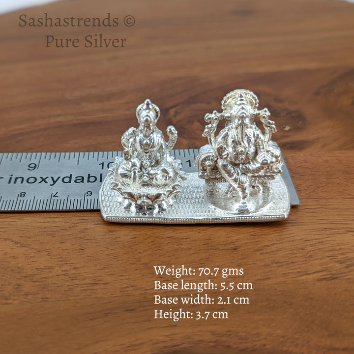Pure silver statue- Silver solid Lakshmi Ganesha statue- 925 silver gift items- return gift for Navaratri & housewarming