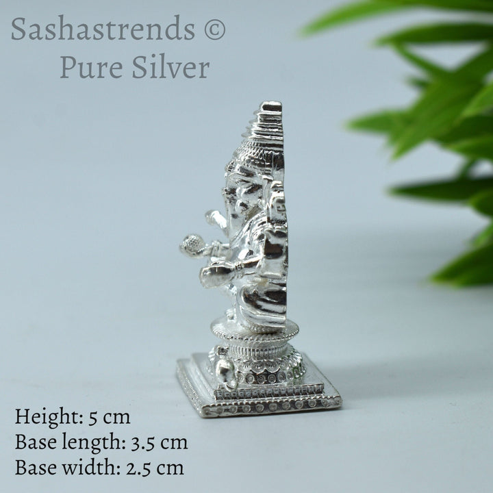 Pure silver statue - 925 silver hollow Ganesha idol seated on Peeta- 925 silver gift items - silver return gift for Navratri & housewarming