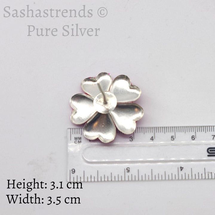 Silver flower- pink enamel flower -Silver Pooja Items for Home, Return Gift for Navarathri, Wedding, & Housewarming