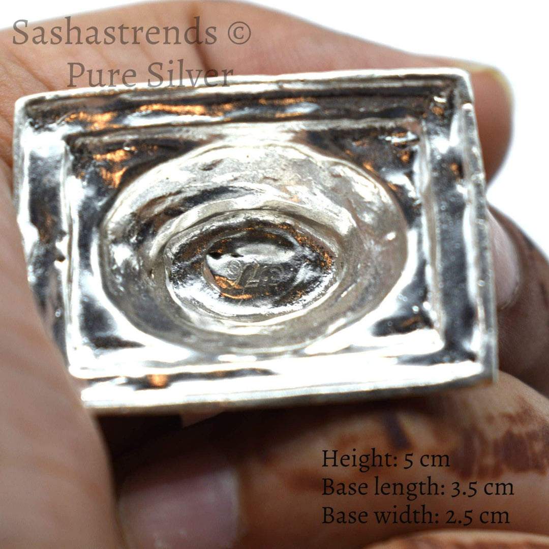 Pure silver statue - 925 silver hollow Ganesha idol seated on Peeta- 925 silver gift items - silver return gift for Navratri & housewarming