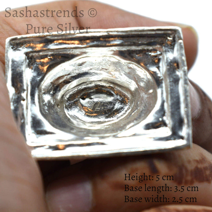 Pure silver statue - 925 silver hollow Ganesha idol seated on Peeta- 925 silver gift items - silver return gift for Navratri & housewarming