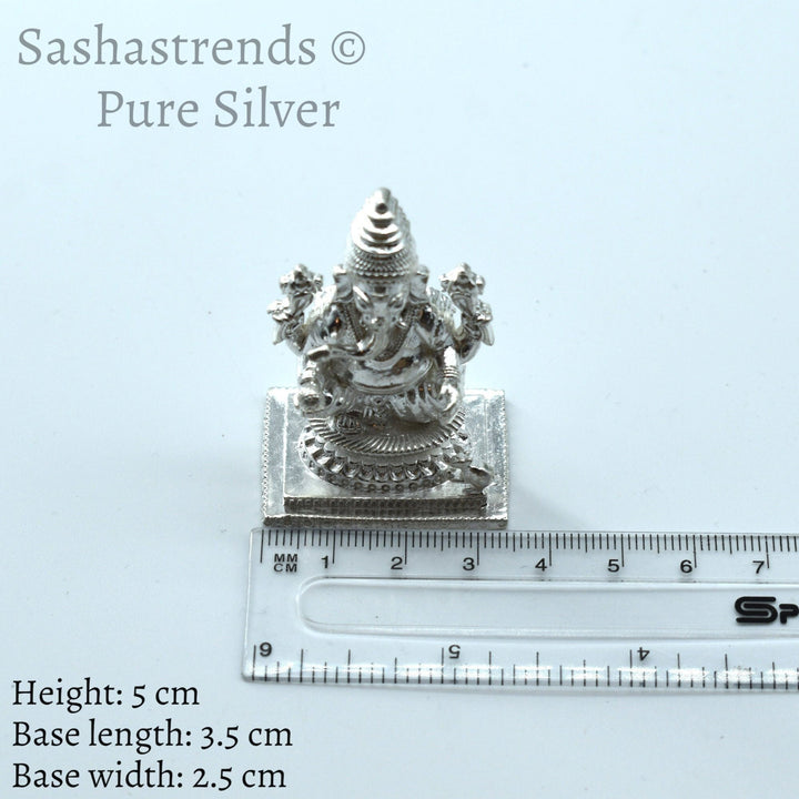 Pure silver statue - 925 silver hollow Ganesha idol seated on Peeta- 925 silver gift items - silver return gift for Navratri & housewarming