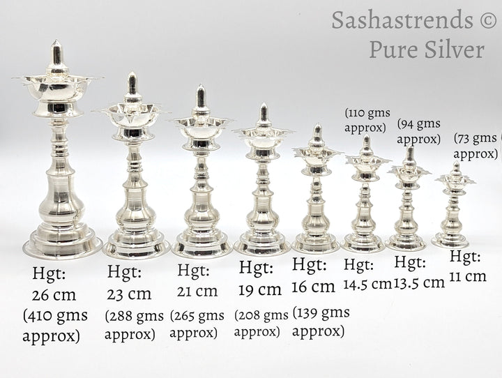 Pure silver kerala kuthu vilakku/lamp- pure silver gift items- pooja items for home, return gift for navarathri, wedding & housewarming