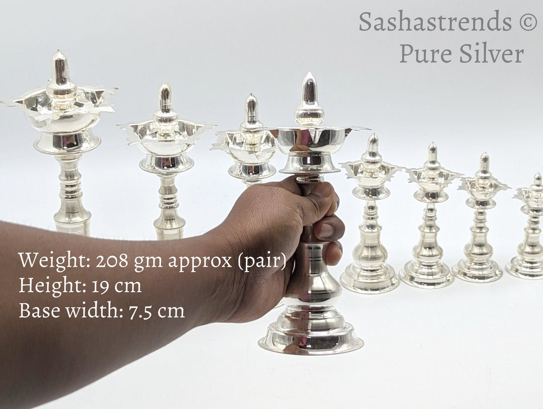 Pure silver kerala kuthu vilakku/lamp- pure silver gift items- pooja items for home, return gift for navarathri, wedding & housewarming