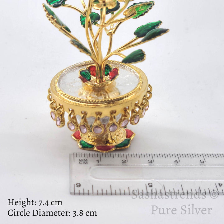 Silver Tulasi plant - Round shaped pot -pure silver gift items- pooja items for home, return gift for Navaratri ,wedding & housewarming