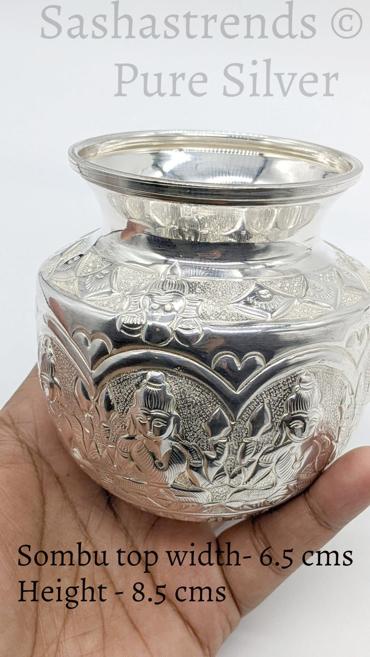 Pure silver Ashta lakshmi Kalasam/Kalash 8.5 cm hgt - gift items-  pooja items for home, return gift for navarathri, wedding & housewarming