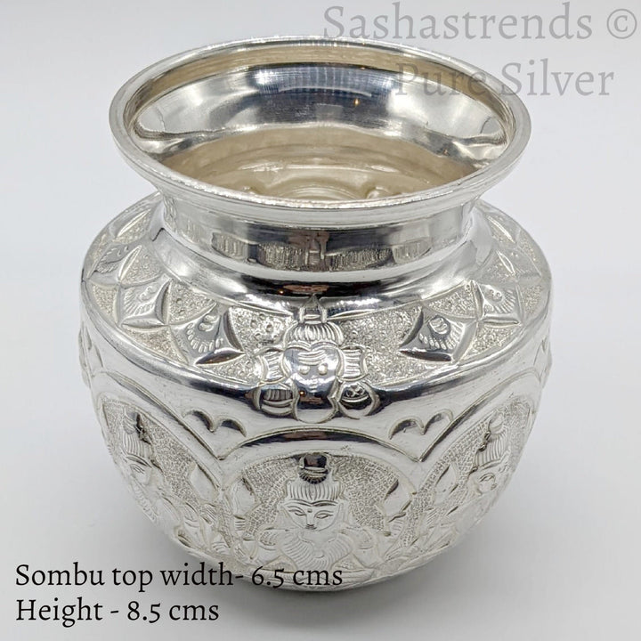 Pure silver Ashta lakshmi Kalasam/Kalash 8.5 cm hgt - gift items-  pooja items for home, return gift for navarathri, wedding & housewarming