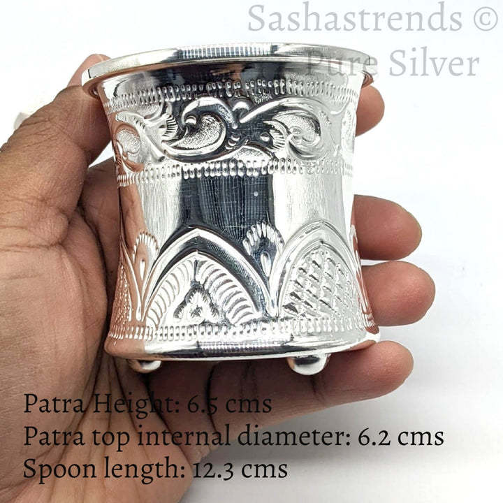 Pure Silver Panchapatra set - 925 silver gift items- pooja items for home, return gift for Navaratri & housewarming