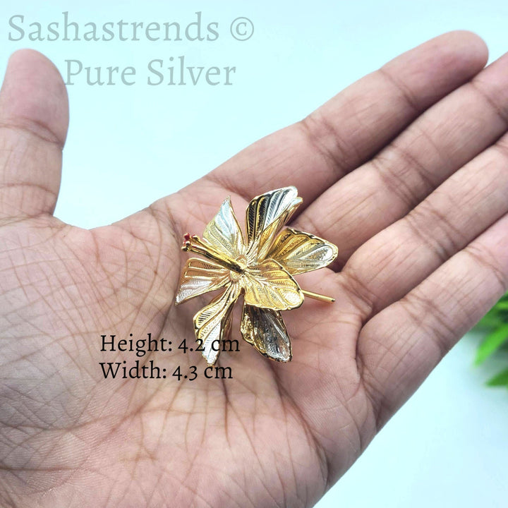 Silver flower- gold plated 2 layered petal flower -Silver Pooja Items for Home, Return Gift for Navarathri, Wedding, & Housewarming
