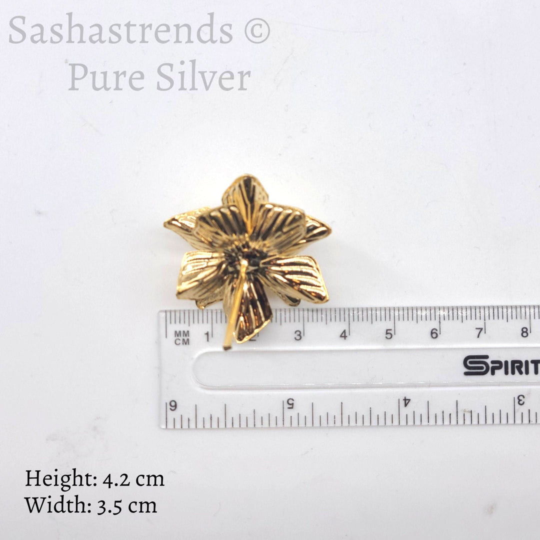 Silver flower- gold plated 2 layered petal flower -Silver Pooja Items for Home, Return Gift for Navarathri, Wedding, & Housewarming