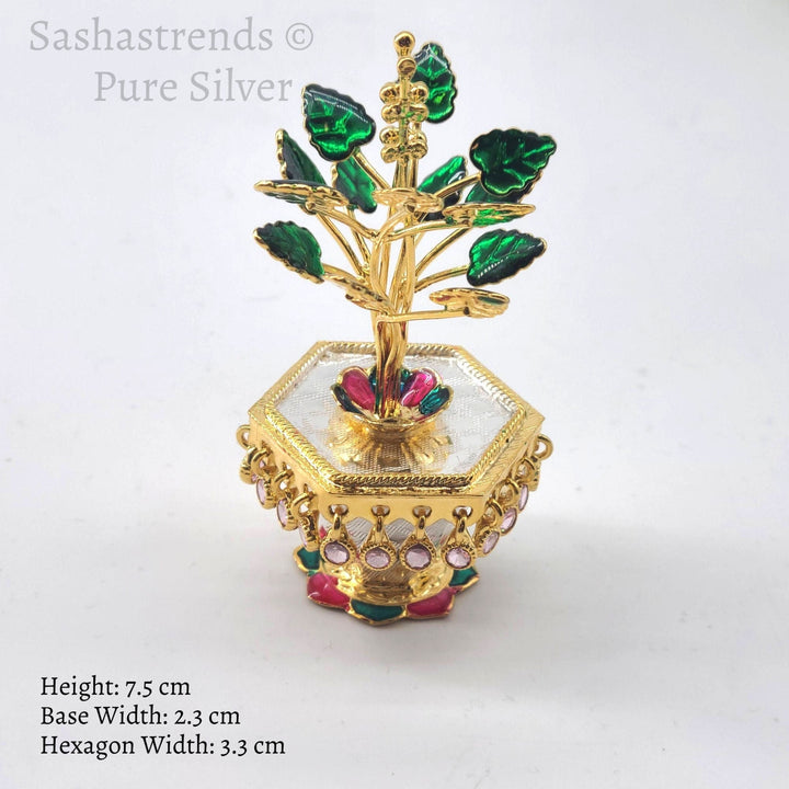 Silver Tulasi plant - Hexagon shaped pot -pure silver gift items- pooja items for home, return gift for Navaratri ,wedding & housewarming