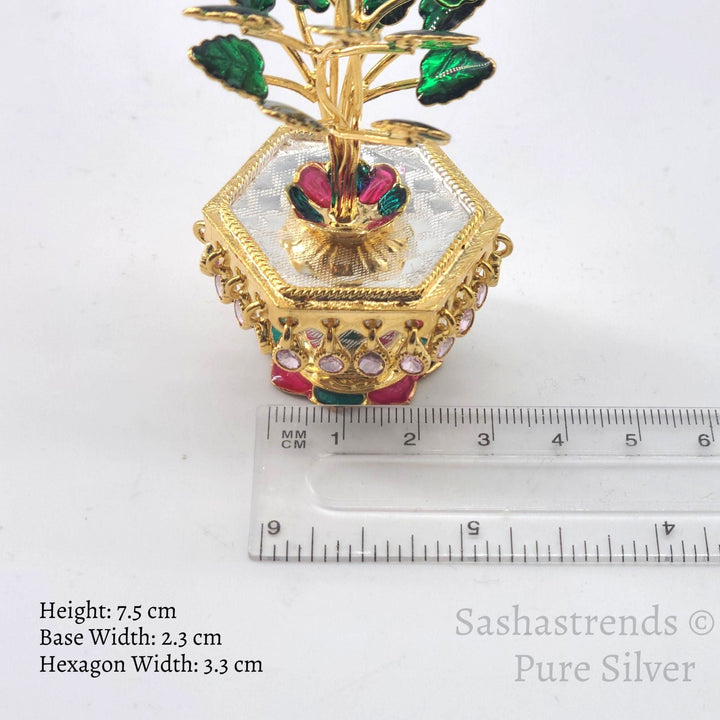 Silver Tulasi plant - Hexagon shaped pot -pure silver gift items- pooja items for home, return gift for Navaratri ,wedding & housewarming