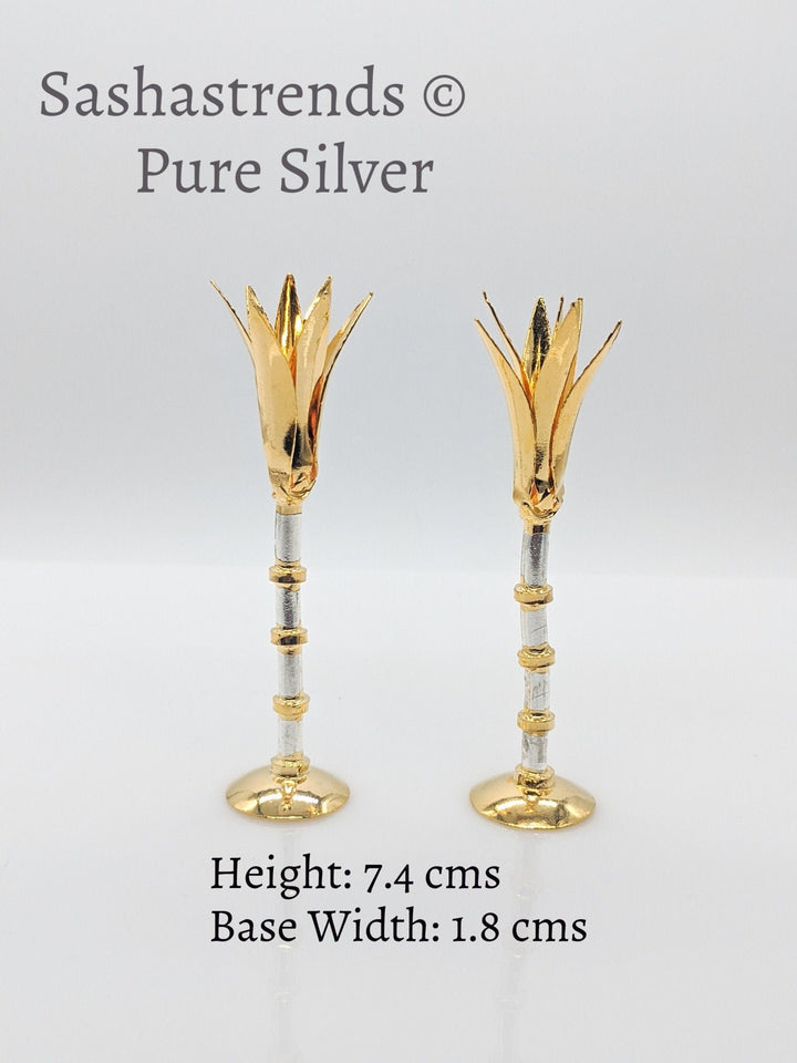 Pure silver w/t gold finish sugarcane decor-silver gift items- silver pooja items for home, return gift for navarathri,wedding,&housewarming