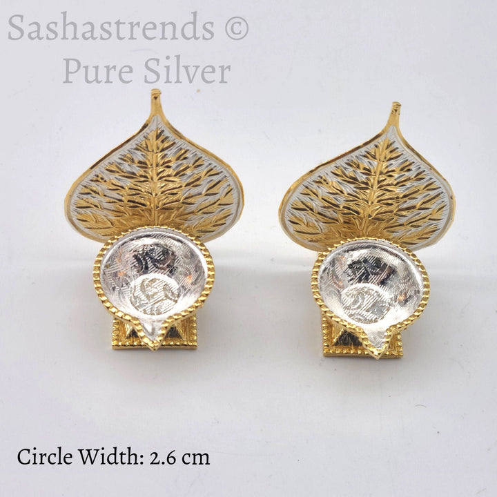 Silver Leaf lamp - Decorative lamp - Pure silver gift items- Silver Pooja Items for Home, Return Gift for Navarathri, Wedding & Housewarming