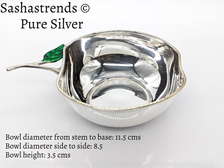 Pure silver sturdy apple shaped bowl 8.5cm diameter- silver babies feeding bowl-silver gift items for birthday, gifts wedding & housewarming
