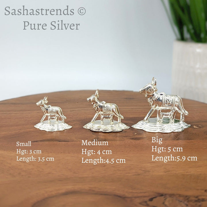 925 Silver gomatha/ cow & calf - silver gift items- silver pooja items for home, return gift for navarathri, wedding, housewarming