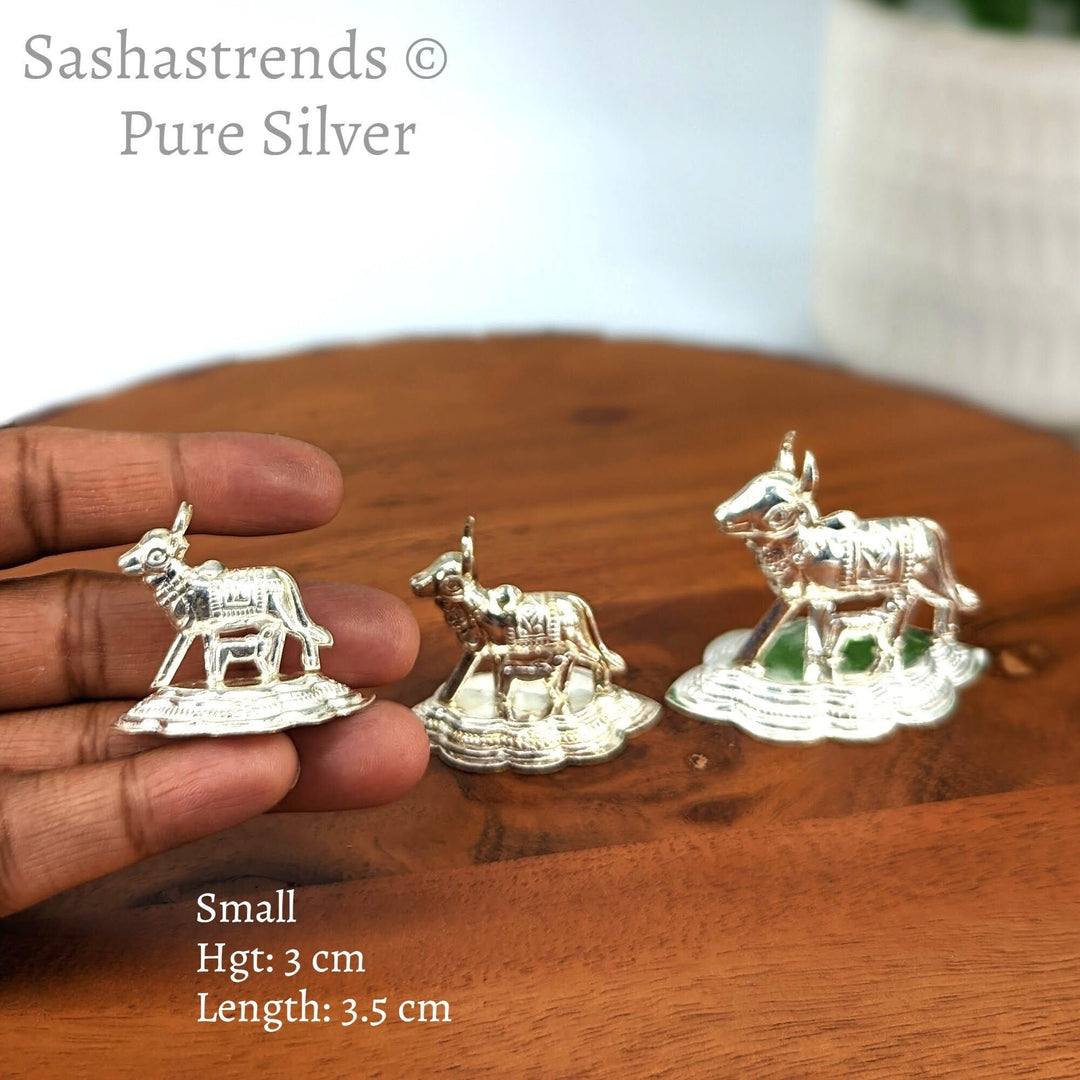 925 Silver gomatha/ cow & calf - silver gift items- silver pooja items for home, return gift for navarathri, wedding, housewarming