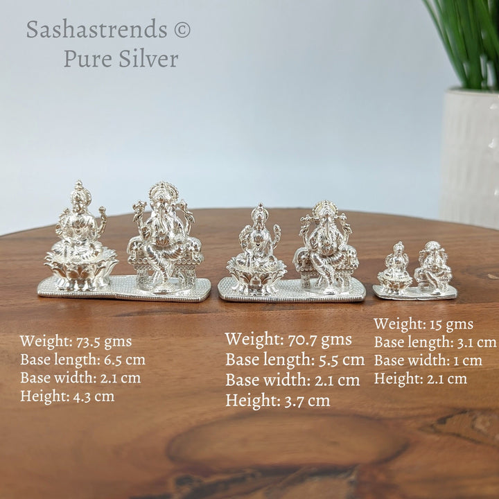 Pure silver statue- Silver solid Lakshmi Ganesha statue- 925 silver gift items- return gift for Navaratri & housewarming