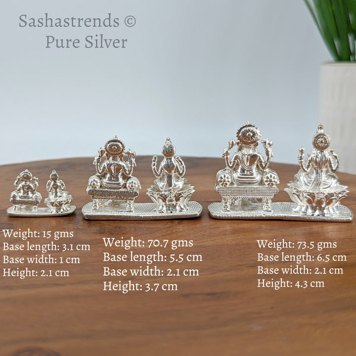 Pure silver statue- Silver solid Lakshmi Ganesha statue- 925 silver gift items- return gift for Navaratri & housewarming