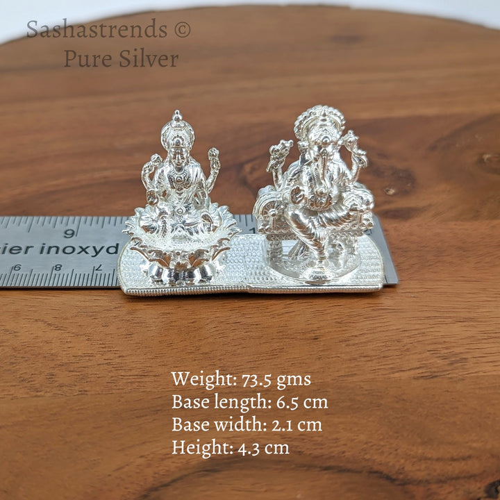 Pure silver statue- Silver solid Lakshmi Ganesha statue- 925 silver gift items- return gift for Navaratri & housewarming