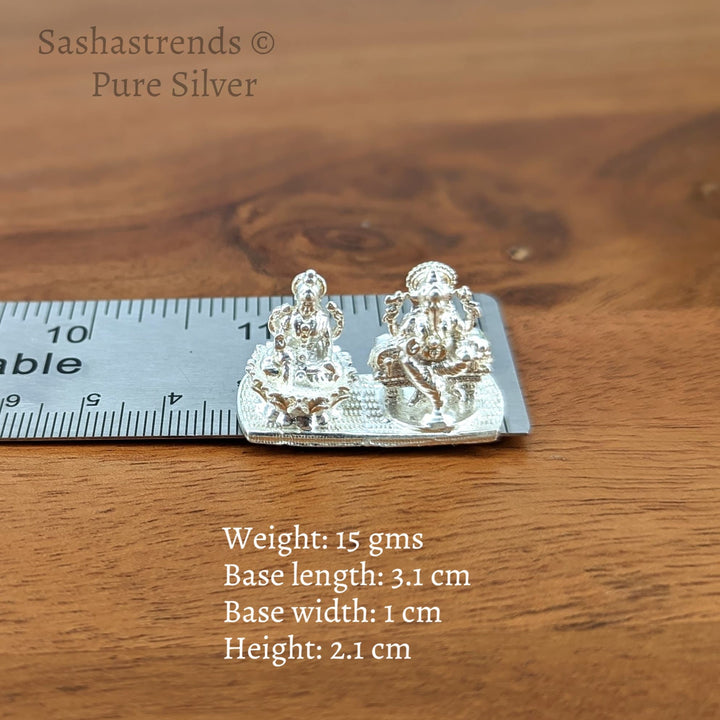 Pure silver statue- Silver solid Lakshmi Ganesha statue- 925 silver gift items- return gift for Navaratri & housewarming