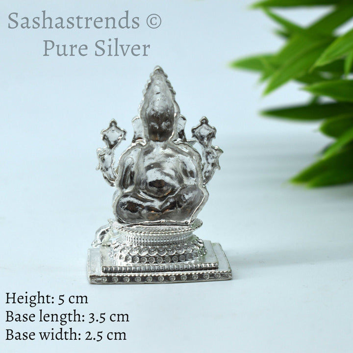 Pure silver statue - 925 silver hollow Ganesha idol seated on Peeta- 925 silver gift items - silver return gift for Navratri & housewarming