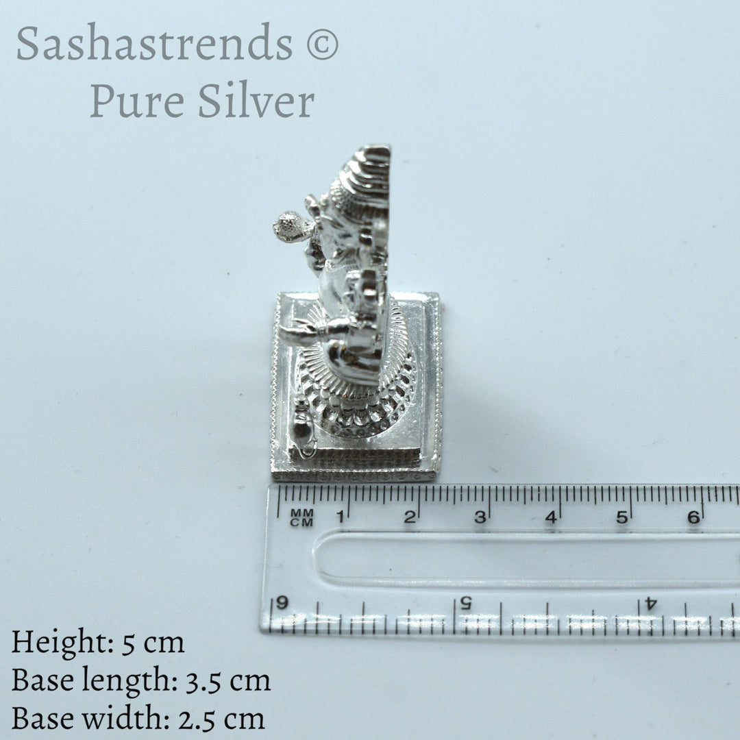 Pure silver statue - 925 silver hollow Ganesha idol seated on Peeta- 925 silver gift items - silver return gift for Navratri & housewarming