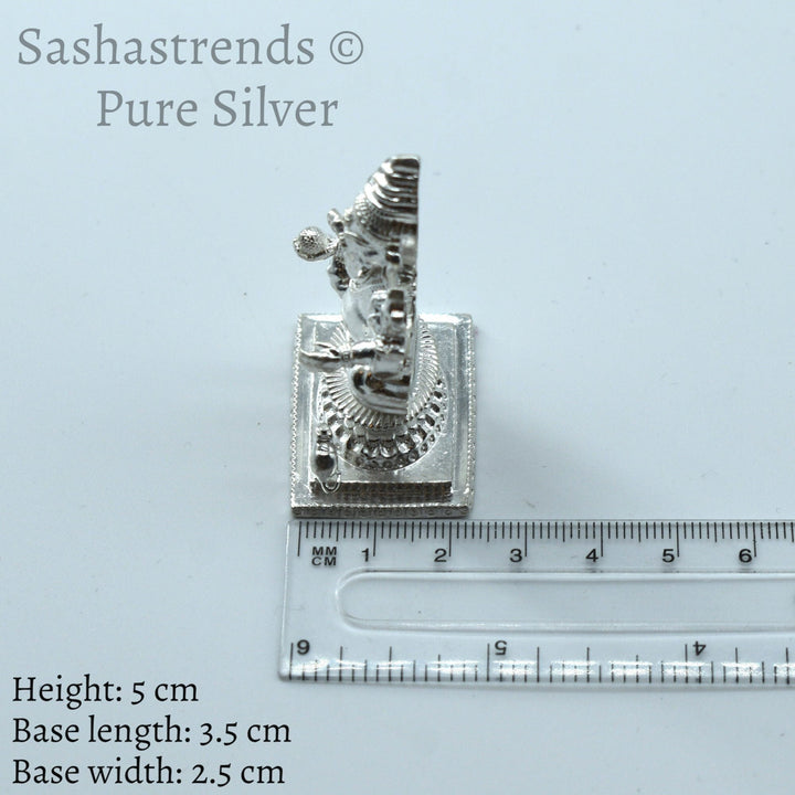 Pure silver statue - 925 silver hollow Ganesha idol seated on Peeta- 925 silver gift items - silver return gift for Navratri & housewarming