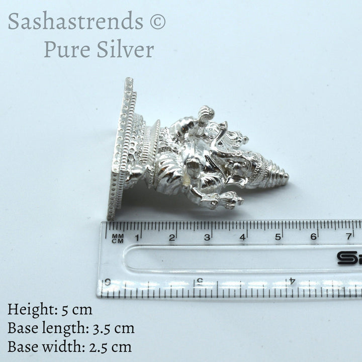 Pure silver statue - 925 silver hollow Ganesha idol seated on Peeta- 925 silver gift items - silver return gift for Navratri & housewarming