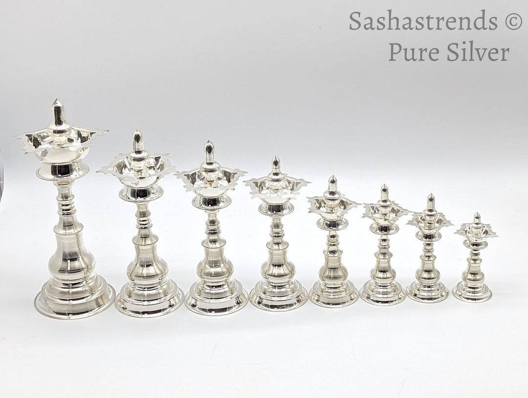 Pure silver kerala kuthu vilakku/lamp- pure silver gift items- pooja items for home, return gift for navarathri, wedding & housewarming