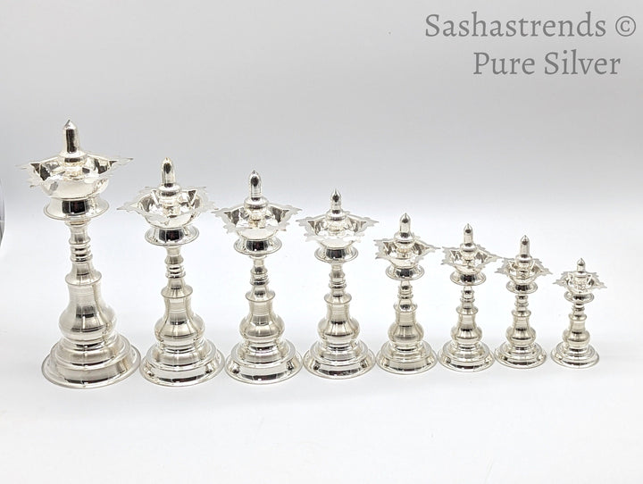 Pure silver kerala kuthu vilakku/lamp- pure silver gift items- pooja items for home, return gift for navarathri, wedding & housewarming