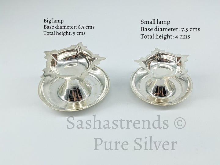 Pure silver vilakku/diya/kundulu attached with plate- pure silver gift items - Pure silver return gift for navarathri,wedding & housewarming