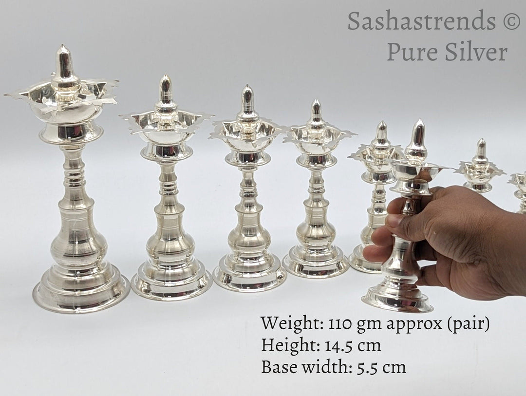 Pure silver kerala kuthu vilakku/lamp- pure silver gift items- pooja items for home, return gift for navarathri, wedding & housewarming