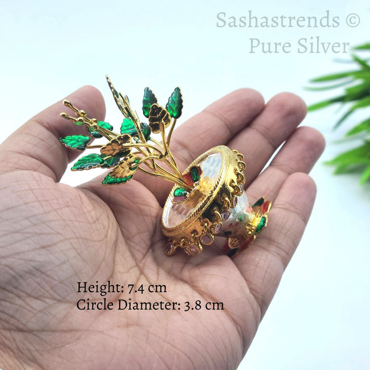 Silver Tulasi plant - Round shaped pot -pure silver gift items- pooja items for home, return gift for Navaratri ,wedding & housewarming