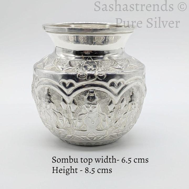 Pure silver Ashta lakshmi Kalasam/Kalash 8.5 cm hgt - gift items-  pooja items for home, return gift for navarathri, wedding & housewarming