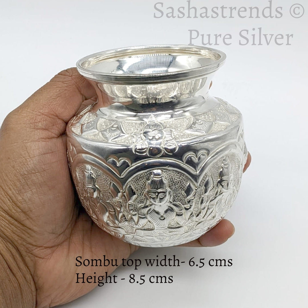 Pure silver Ashta lakshmi Kalasam/Kalash 8.5 cm hgt - gift items-  pooja items for home, return gift for navarathri, wedding & housewarming
