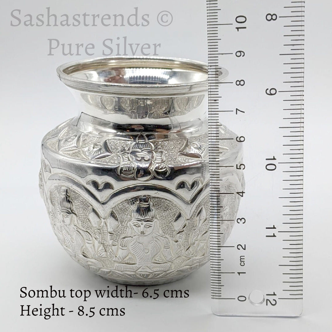 Pure silver Ashta lakshmi Kalasam/Kalash 8.5 cm hgt - gift items-  pooja items for home, return gift for navarathri, wedding & housewarming
