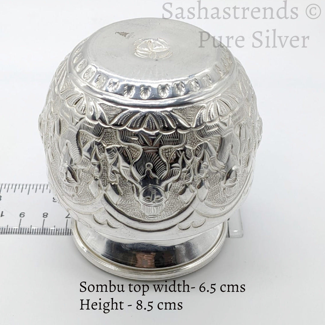 Pure silver Ashta lakshmi Kalasam/Kalash 8.5 cm hgt - gift items-  pooja items for home, return gift for navarathri, wedding & housewarming